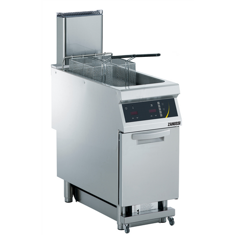 Zanussi Gas 400mm Single Well 23L Freestanding V-Shaped Deep Fryer with Electronic Control and Pump