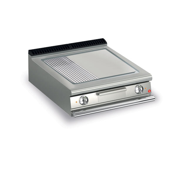 Baron 2 Burner Electric Fry Top With 2/3 Smooth 1/3 Ribbed Chrome Plate And Thermostatic Control Q90SFT/E825