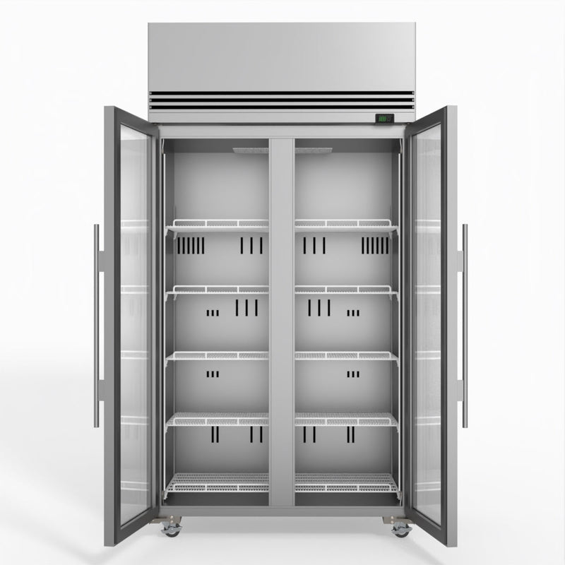 Skope SKFT1000N-A 2 Glass Door Upright Display or Storage Freezer - Stainless Steel