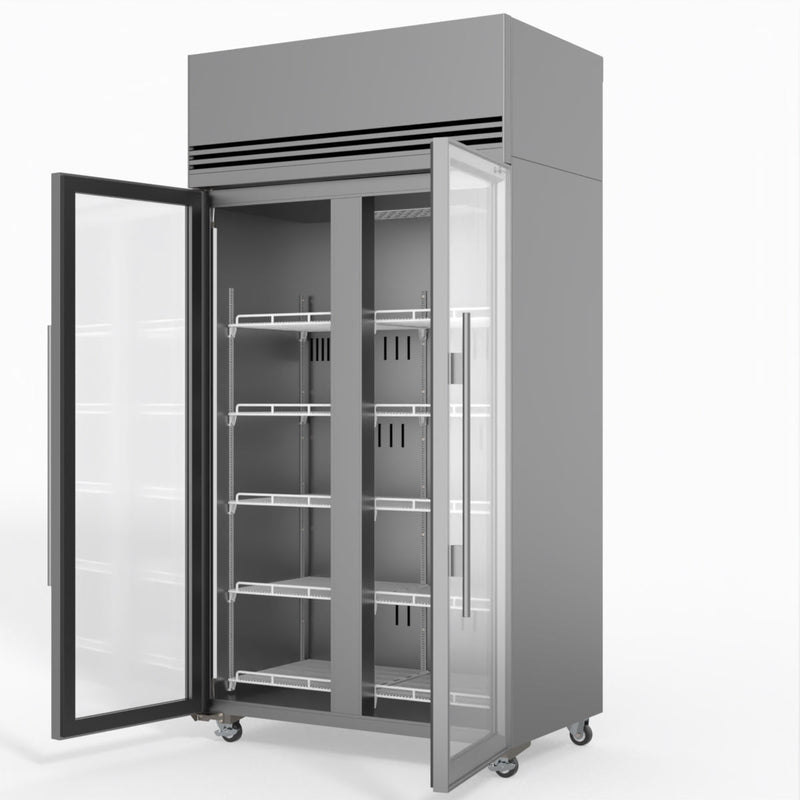 Skope SKFT1000N-A 2 Glass Door Upright Display or Storage Freezer - Stainless Steel