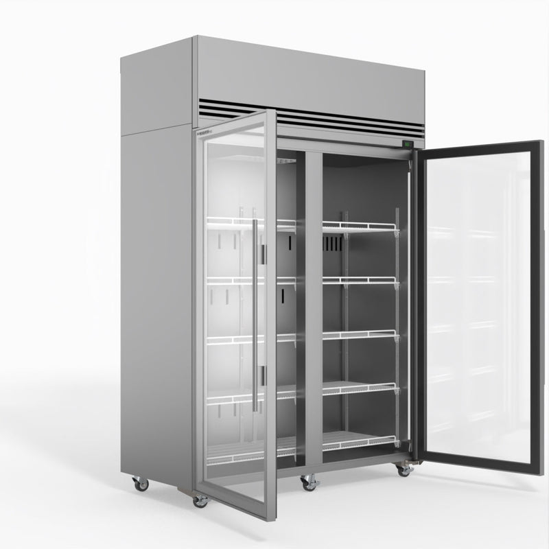 Skope SKFT1300N-A 2 Glass Door Upright Display or Storage Freezer - Stainless Steel