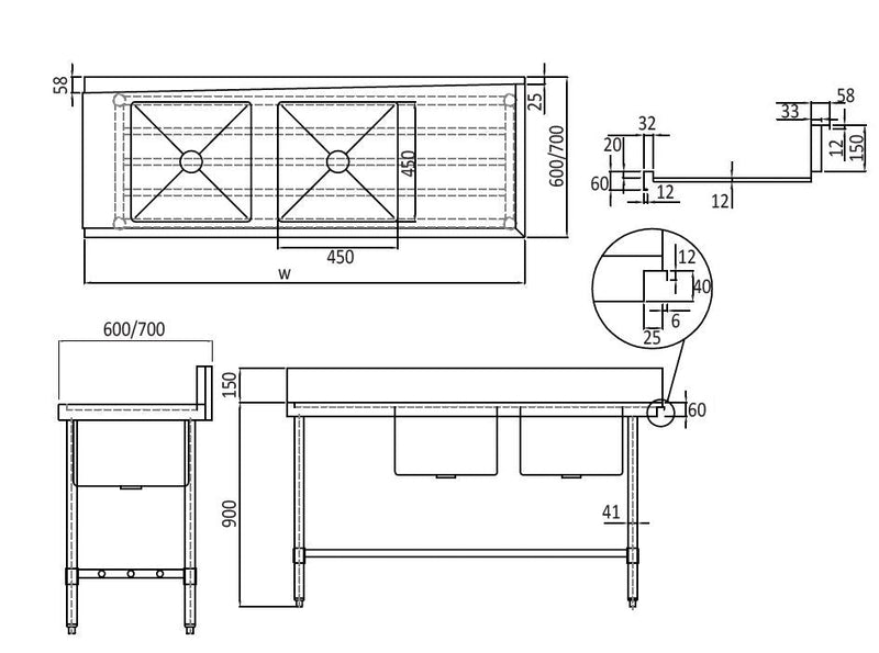 Mixrite Stainless Steel Dishwasher Double Inlet Left Sink - 700mmD