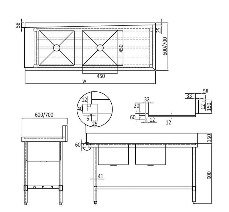 Mixrite Stainless Steel Dishwasher Double Inlet Right Sink - 700mmD