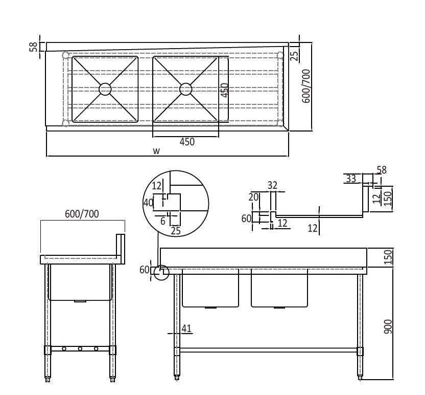 Mixrite Stainless Steel Dishwasher Double Inlet Right Sink - 700mmD