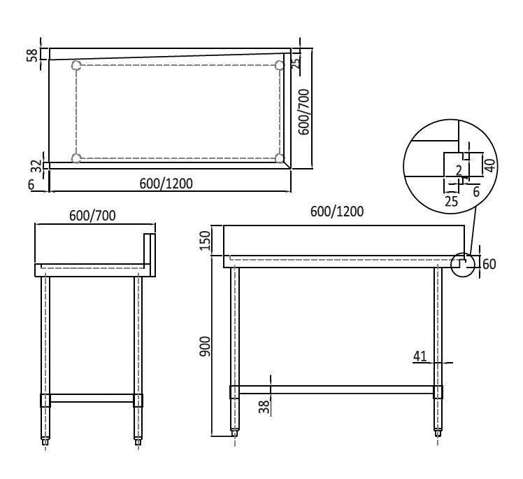 Mixrite Stainless Steel Left-Handed Dishwasher Bench Outlet - 1200mW x 600mmD