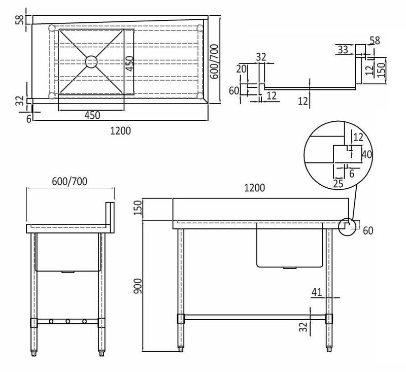 Mixrite Stainless Steel Dishwasher Single Inlet Right Sink - 600mmD