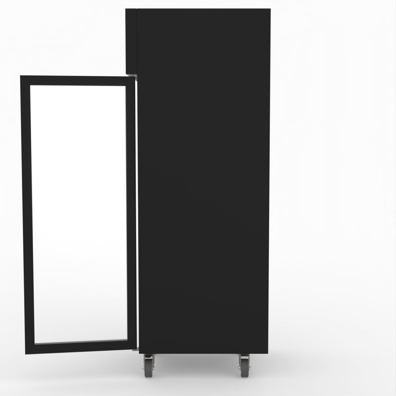 Thermaster Single Glass Door Upright Fridge Black Stainless Steel SUCG500B