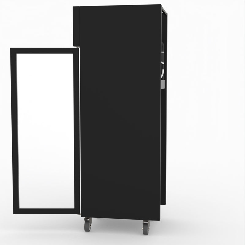 Thermaster Single Glass Door Upright Fridge Black Stainless Steel SUCG500B