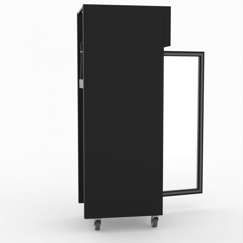 Thermaster Single Glass Door Upright Fridge Black Stainless Steel SUCG500B