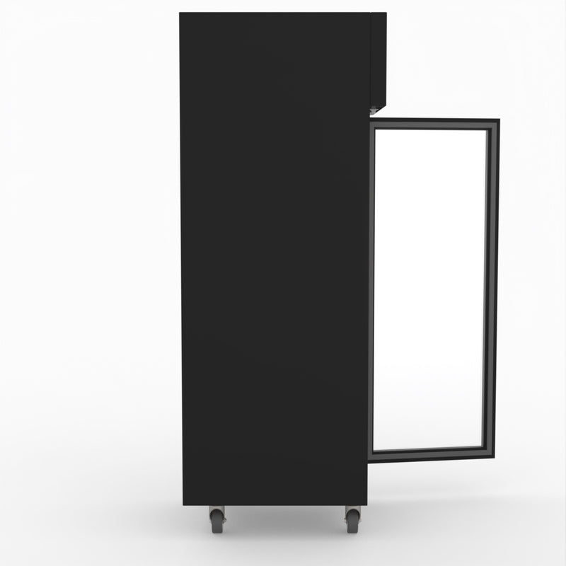 Thermaster Single Glass Door Upright Fridge Black Stainless Steel SUCG500B