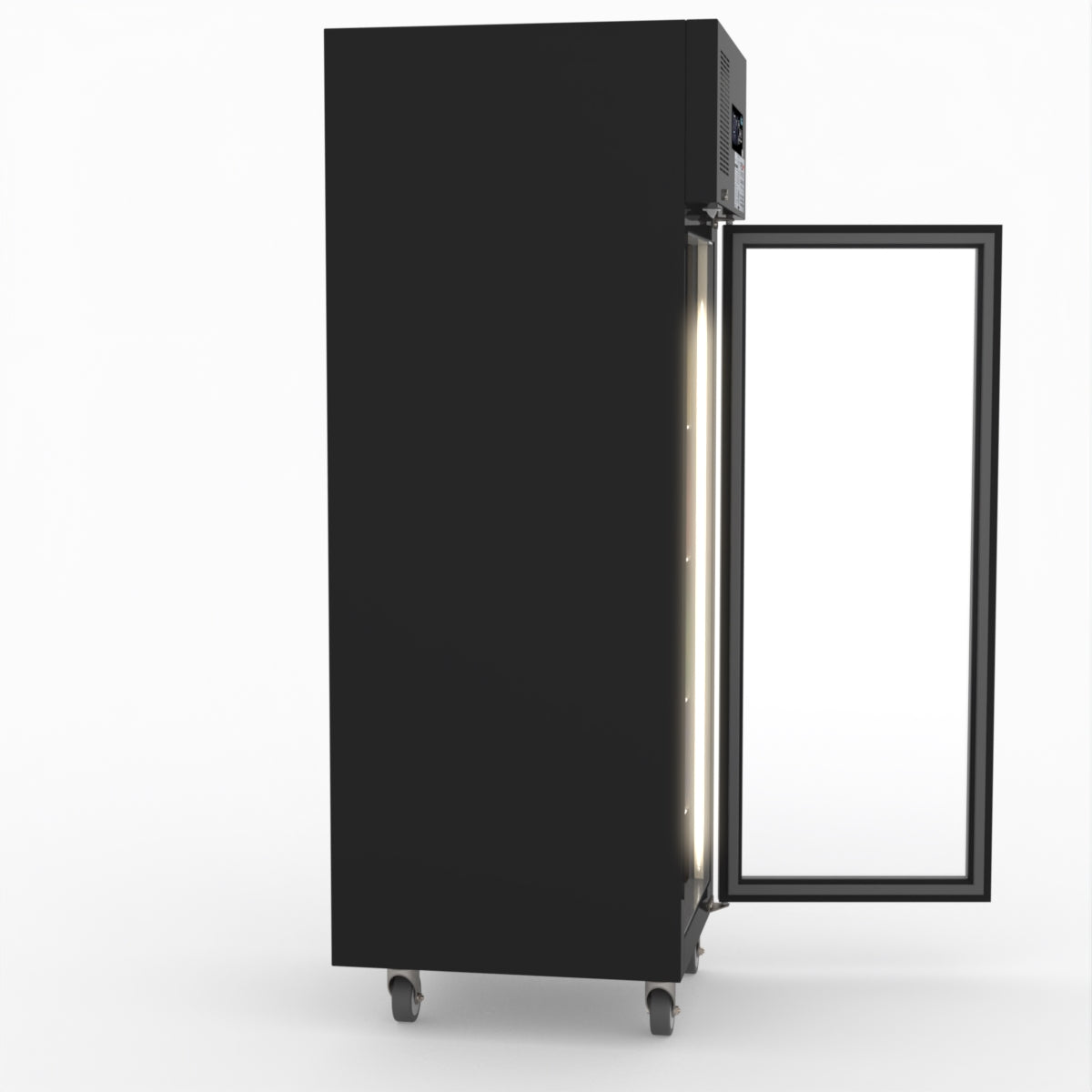 Thermaster Single Glass Door Upright Fridge Black Stainless Steel SUCG500B