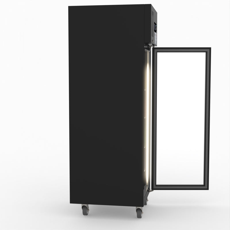 Thermaster Single Glass Door Upright Fridge Black Stainless Steel SUCG500B