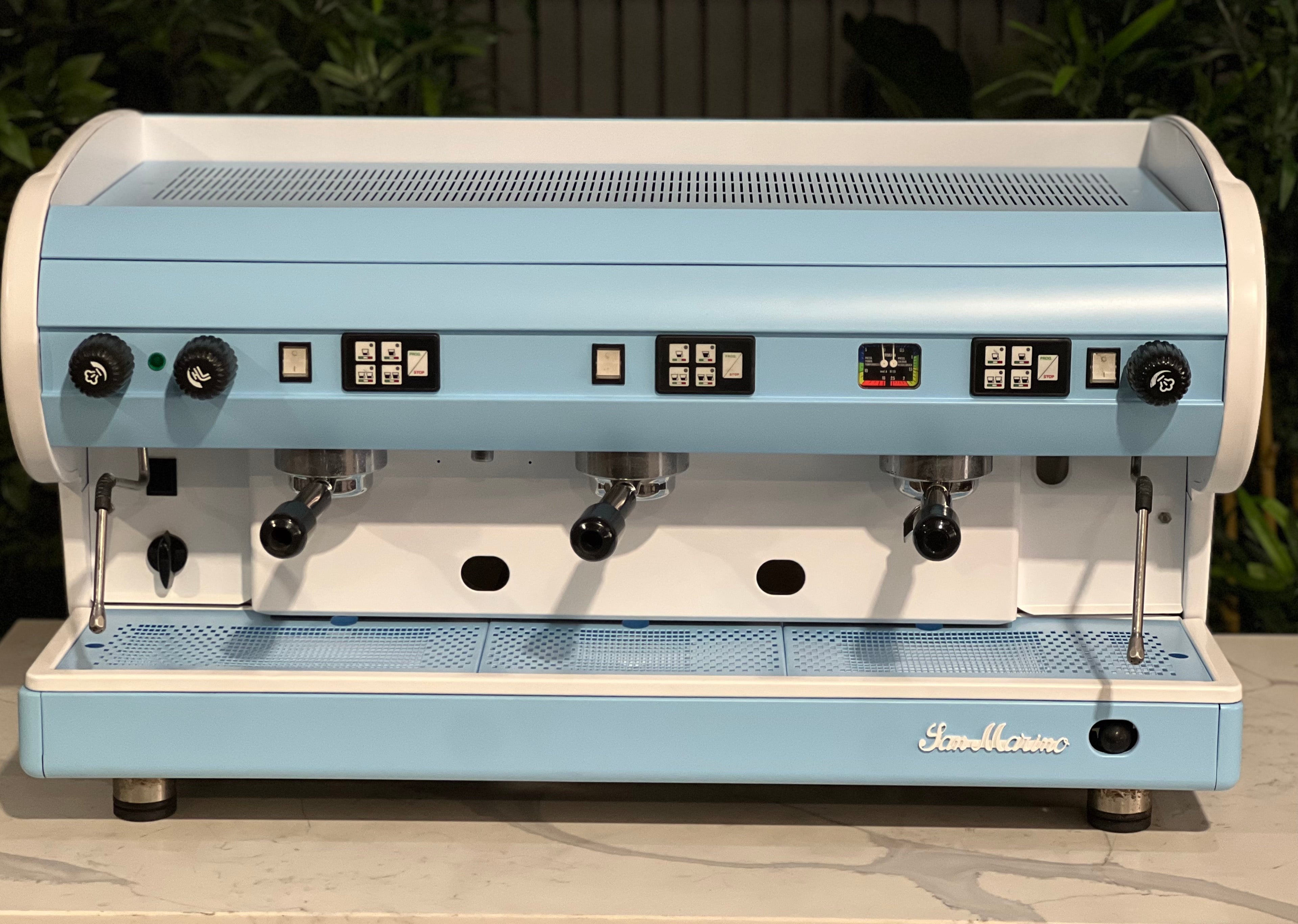 San Marino Lisa Blue - 3 Group Commercial Espresso Machine - White