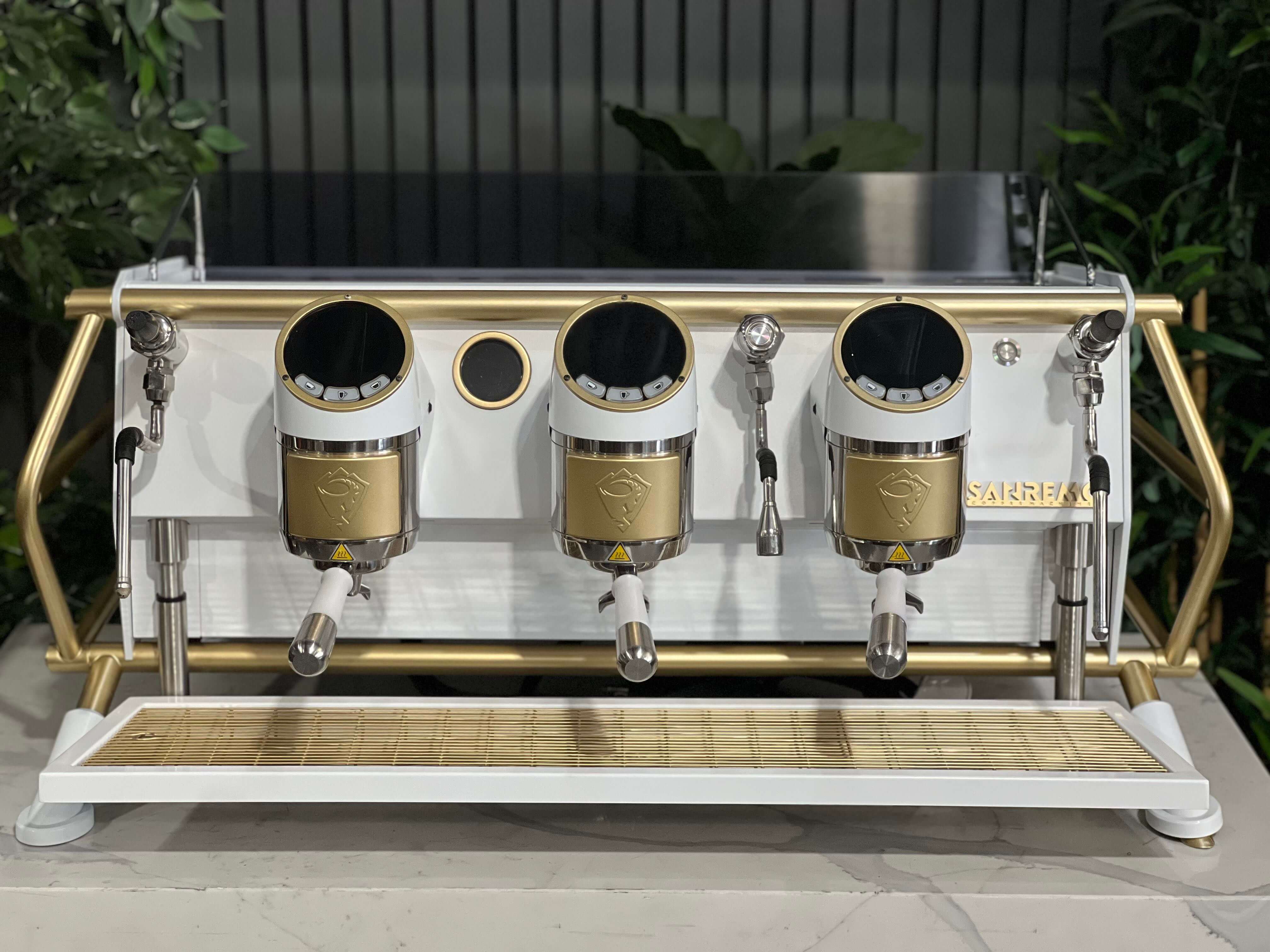 San Remo Cafe Racer White - 3 Group Commercial Espresso Machine - Gold