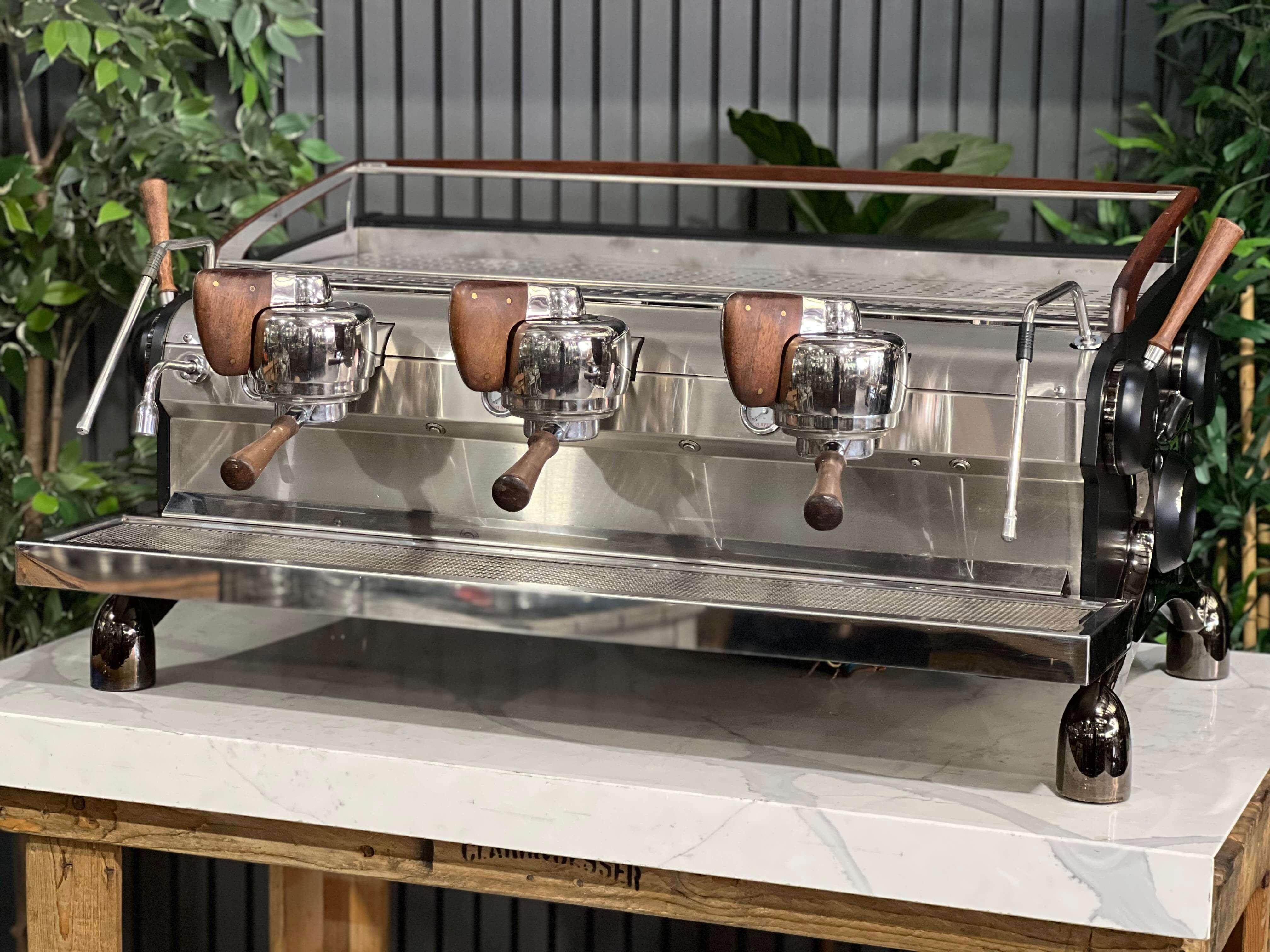Slayer Espresso Black Stainless & Dark - 3 Group Commercial Espresso Machine - Timber