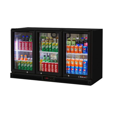 Turbo Air 3 Swing Glass Door Back Bar Fridge - Black Trim