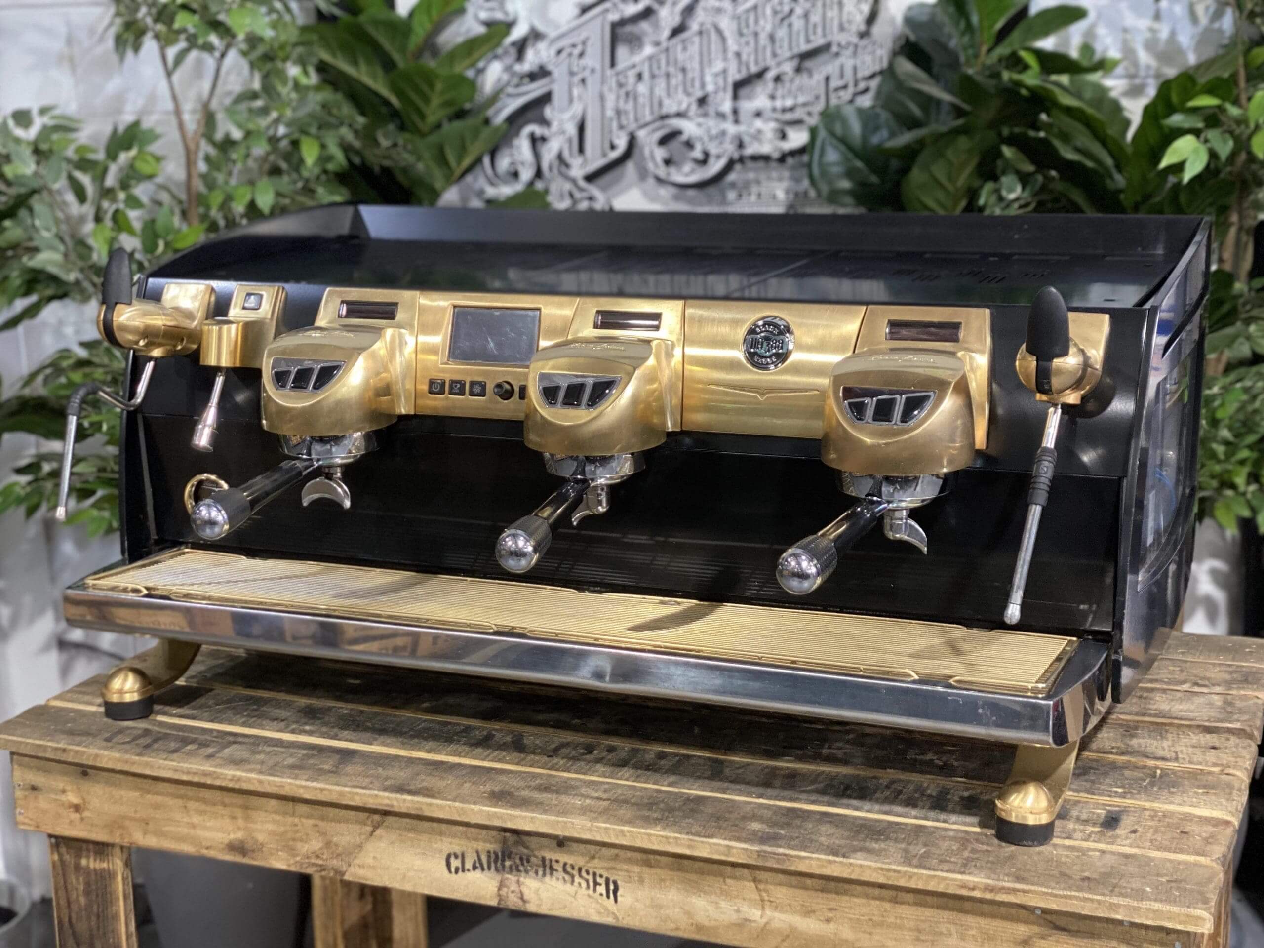 Victoria Arduino Black Eagle Full Black Custom Anodized Accents - 3 Group Commercial Espresso Machine - Gold