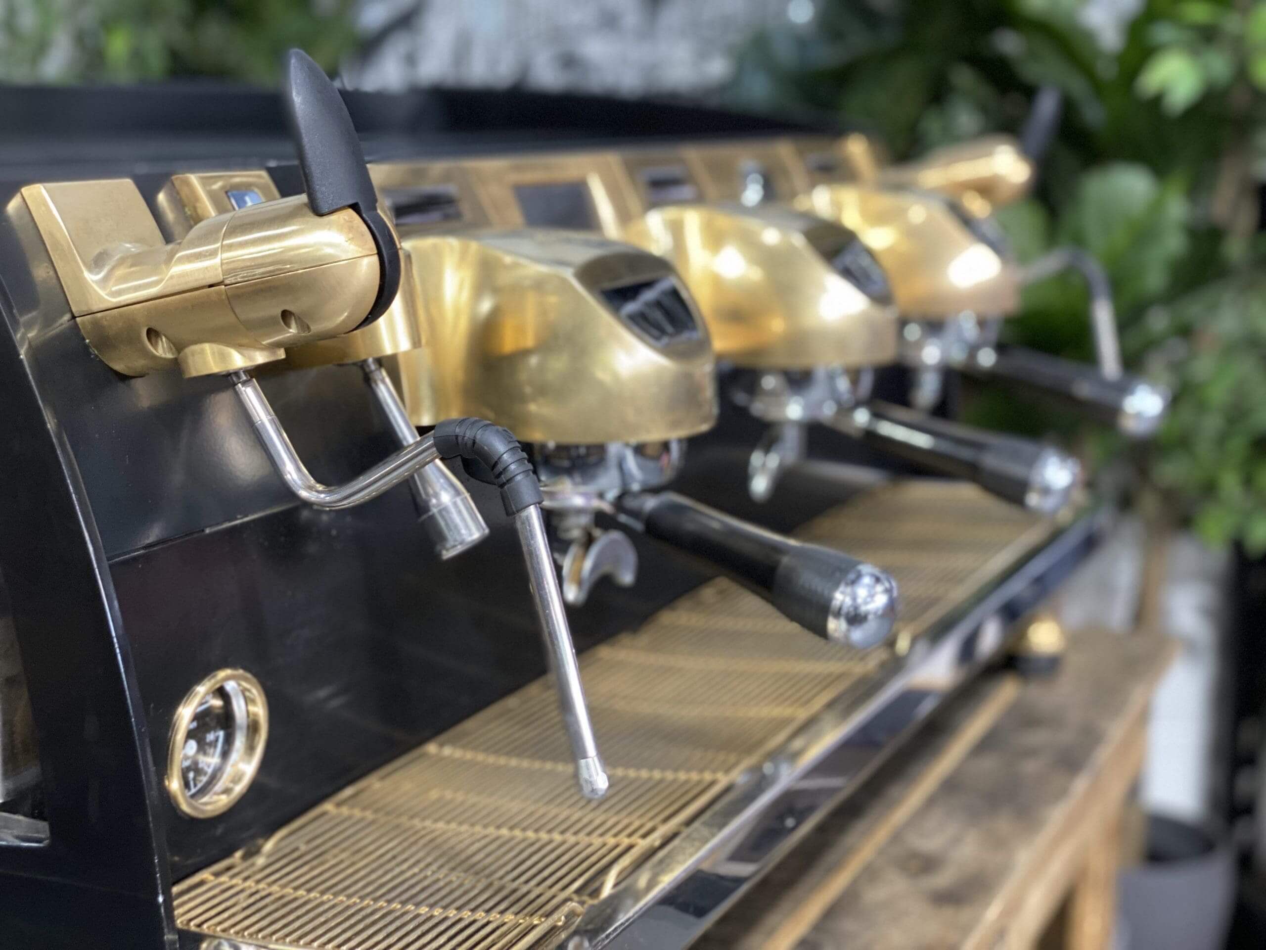 Victoria Arduino Black Eagle Full Black Custom Anodized Accents - 3 Group Commercial Espresso Machine - Gold