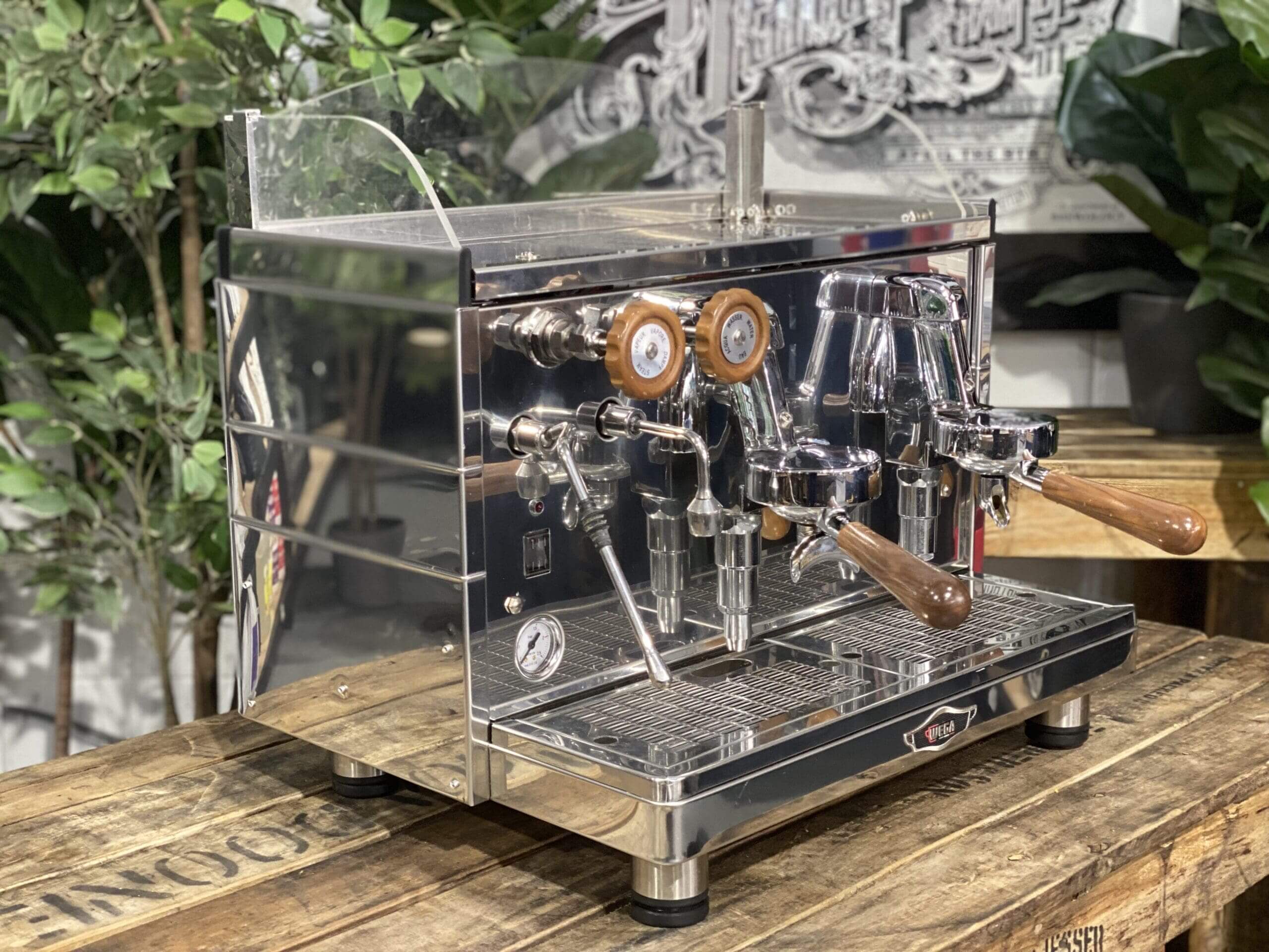 Wega Mini Nova Classic Stainless - 2 Group Commercial Espresso Machine - Timber