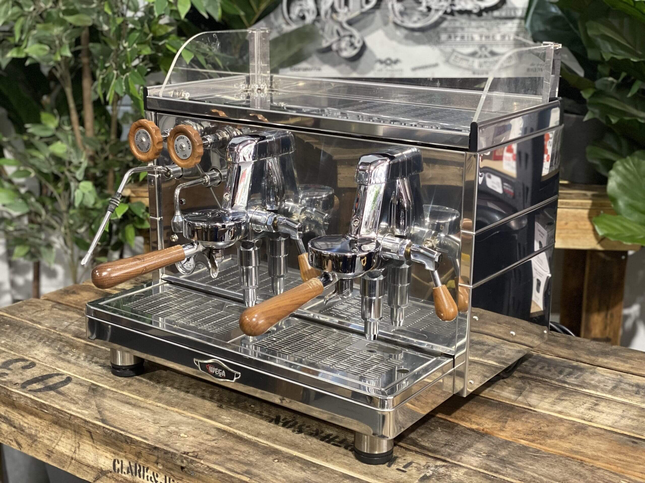 Wega Mini Nova Classic Stainless - 2 Group Commercial Espresso Machine - Timber