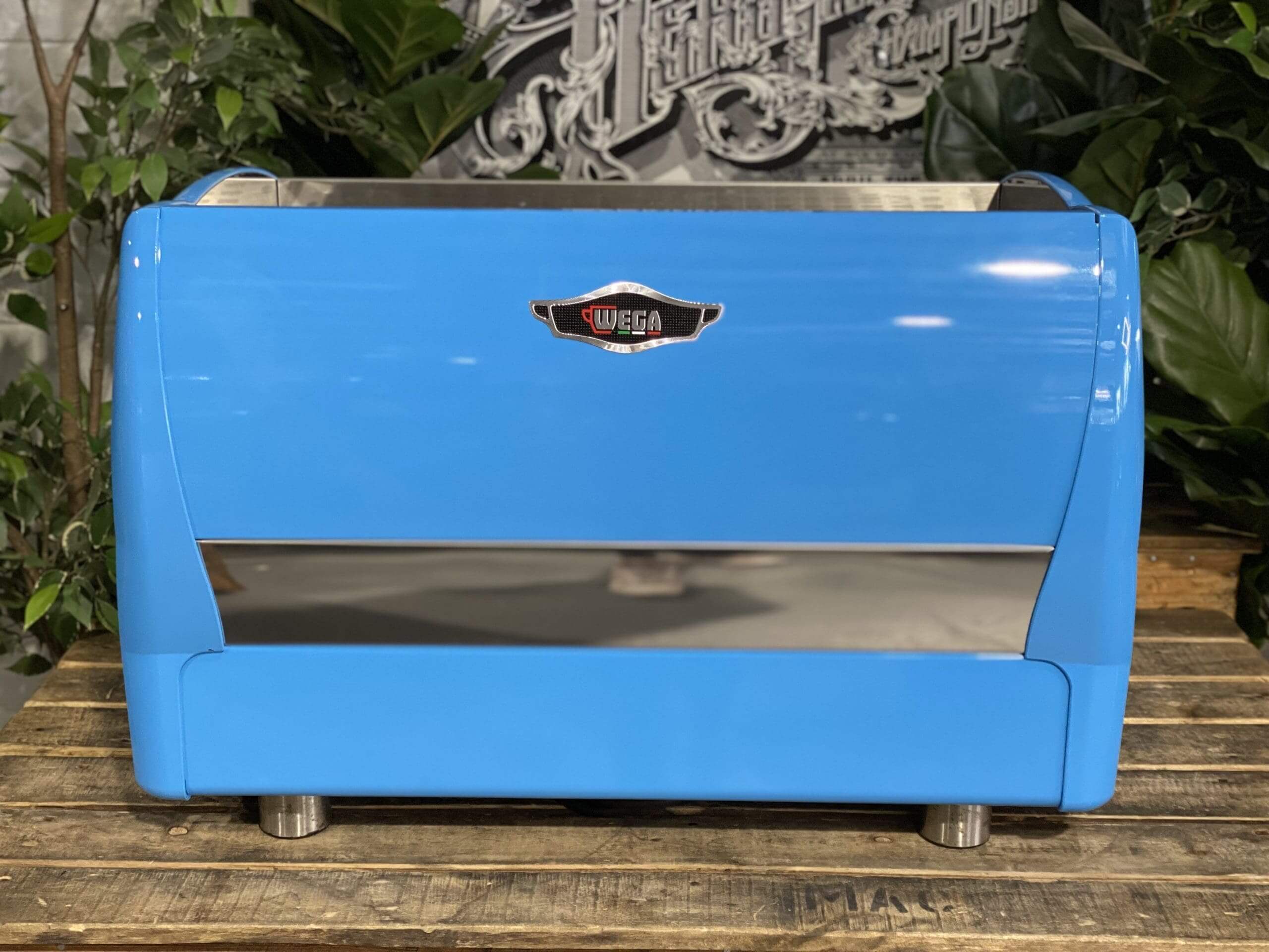 Wega Polaris High Cup Timber Handles - 2 Group Commercial Espresso Machine - Blue