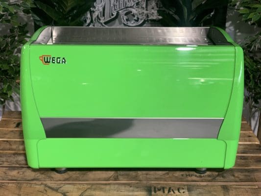 Wega Polaris Lime Green Handles - 2 Group Commercial Espresso Machine - Timber