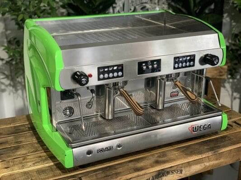 Wega Polaris Lime Green Handles - 2 Group Commercial Espresso Machine - Timber