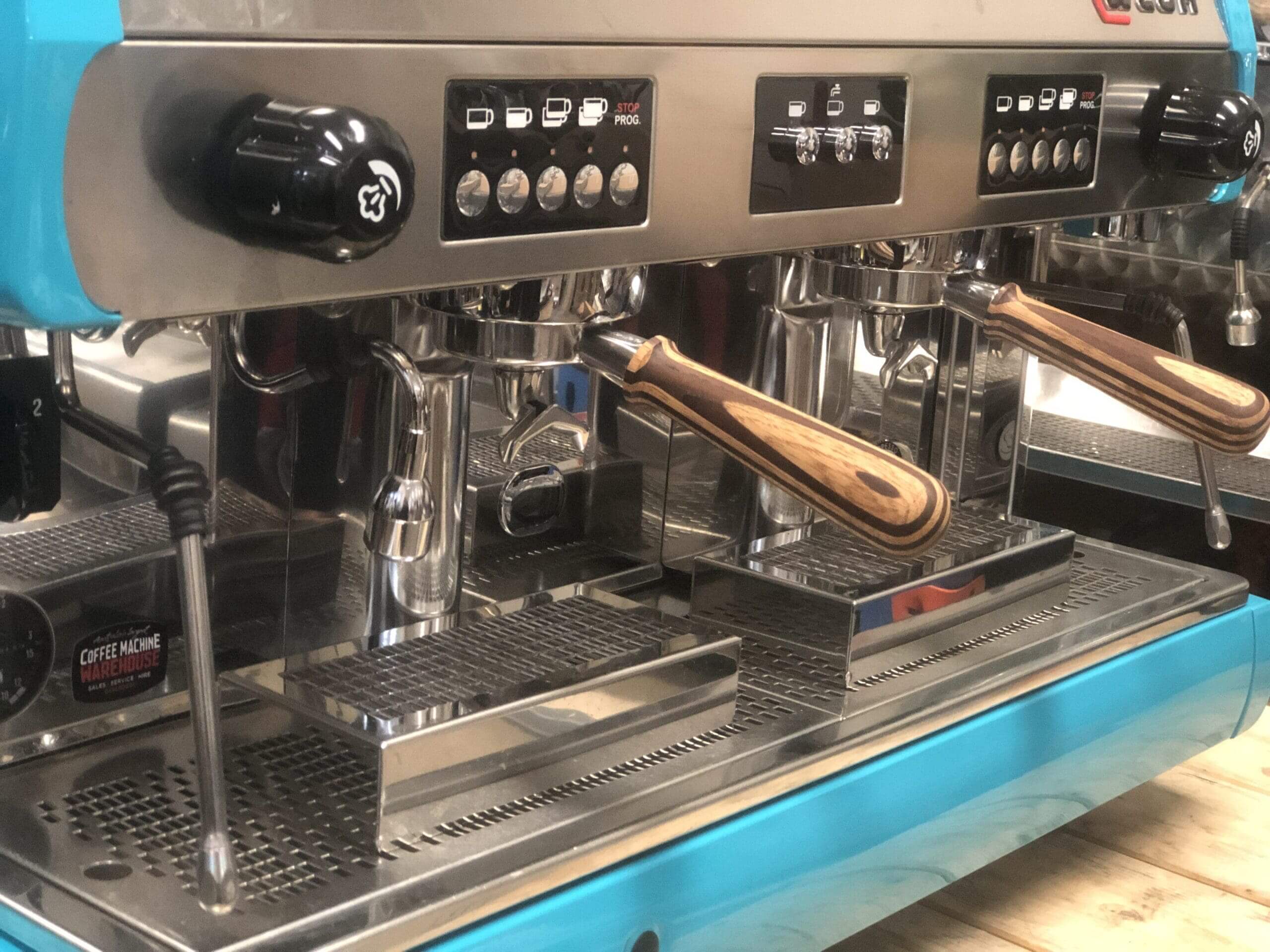Wega Polaris Timber Handles High Cup - 2 Group Commercial Espresso Machine - Blue