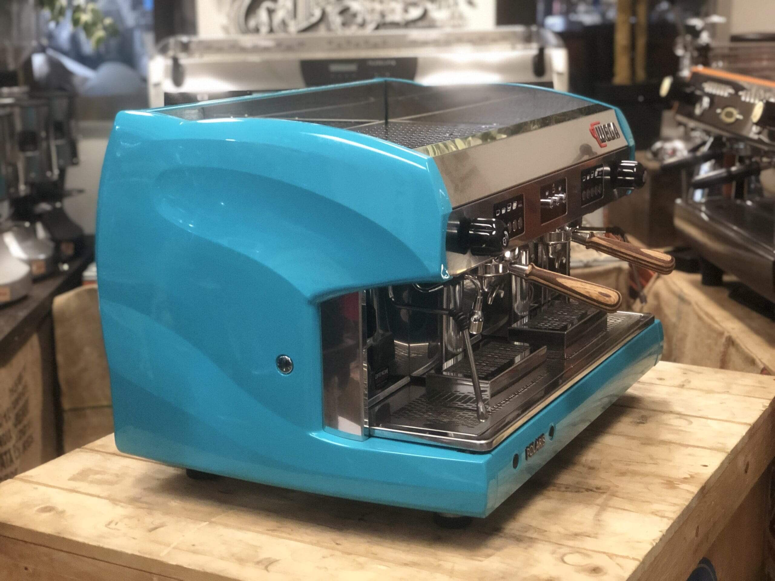 Wega Polaris Timber Handles High Cup - 2 Group Commercial Espresso Machine - Blue