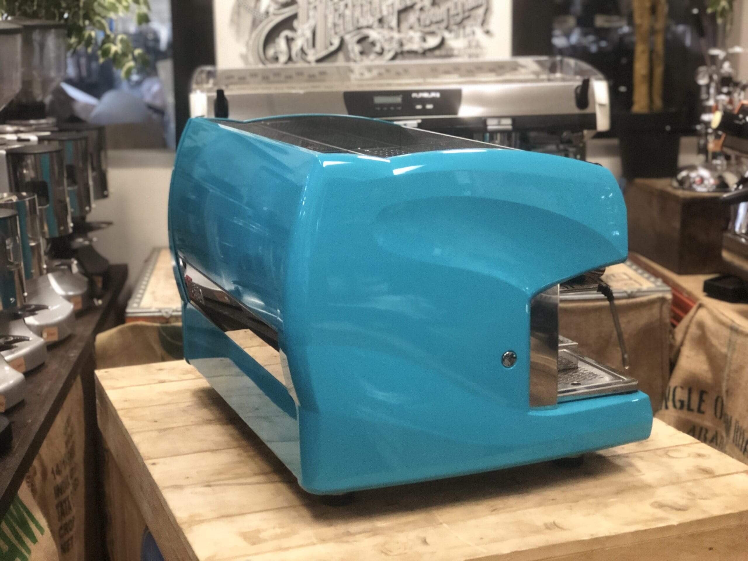 Wega Polaris Timber Handles High Cup - 2 Group Commercial Espresso Machine - Blue