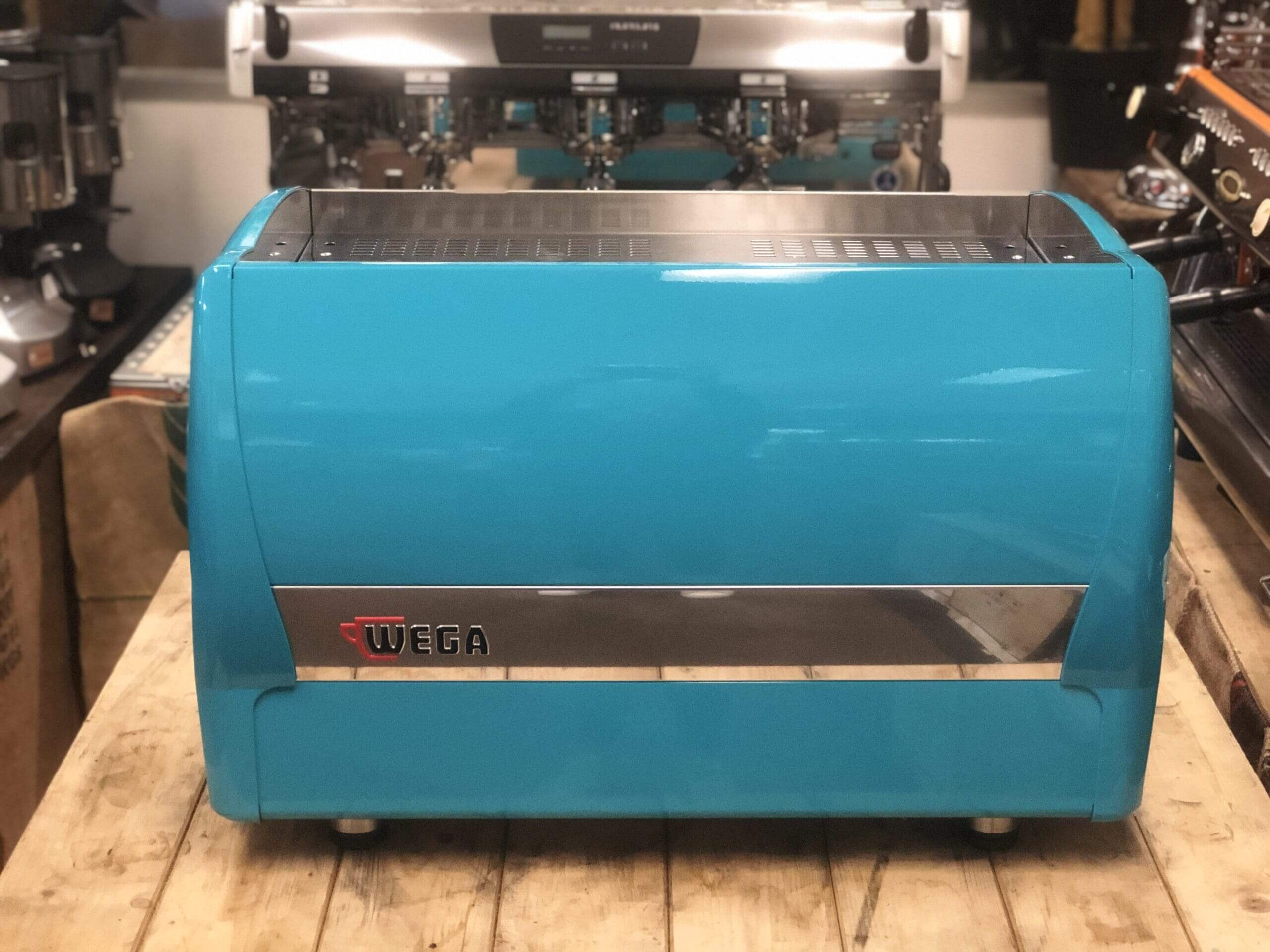 Wega Polaris Timber Handles High Cup - 2 Group Commercial Espresso Machine - Blue
