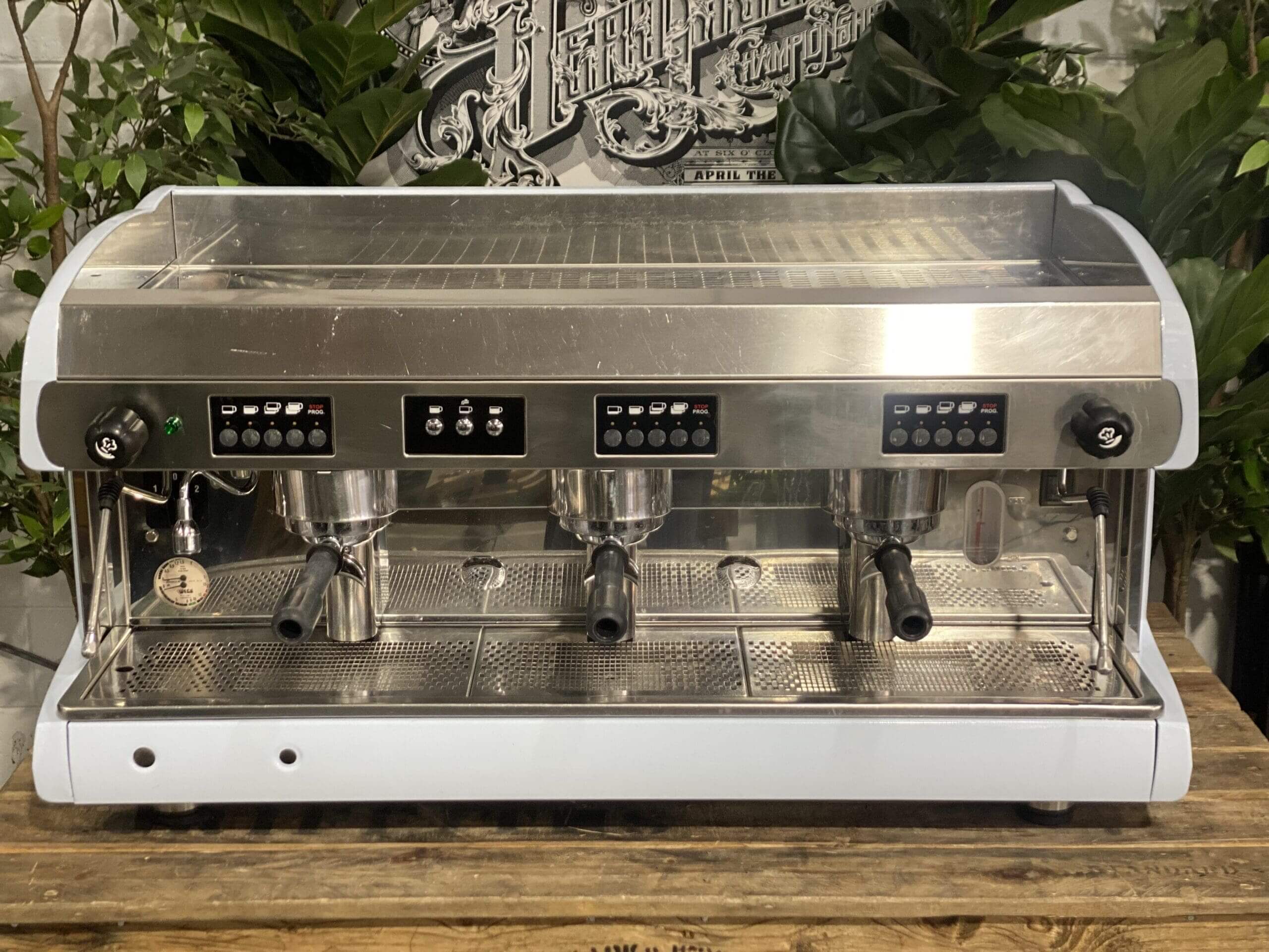 Wega Polaris Low Cup Blue - 3 Group Commercial Espresso Machine - Grey