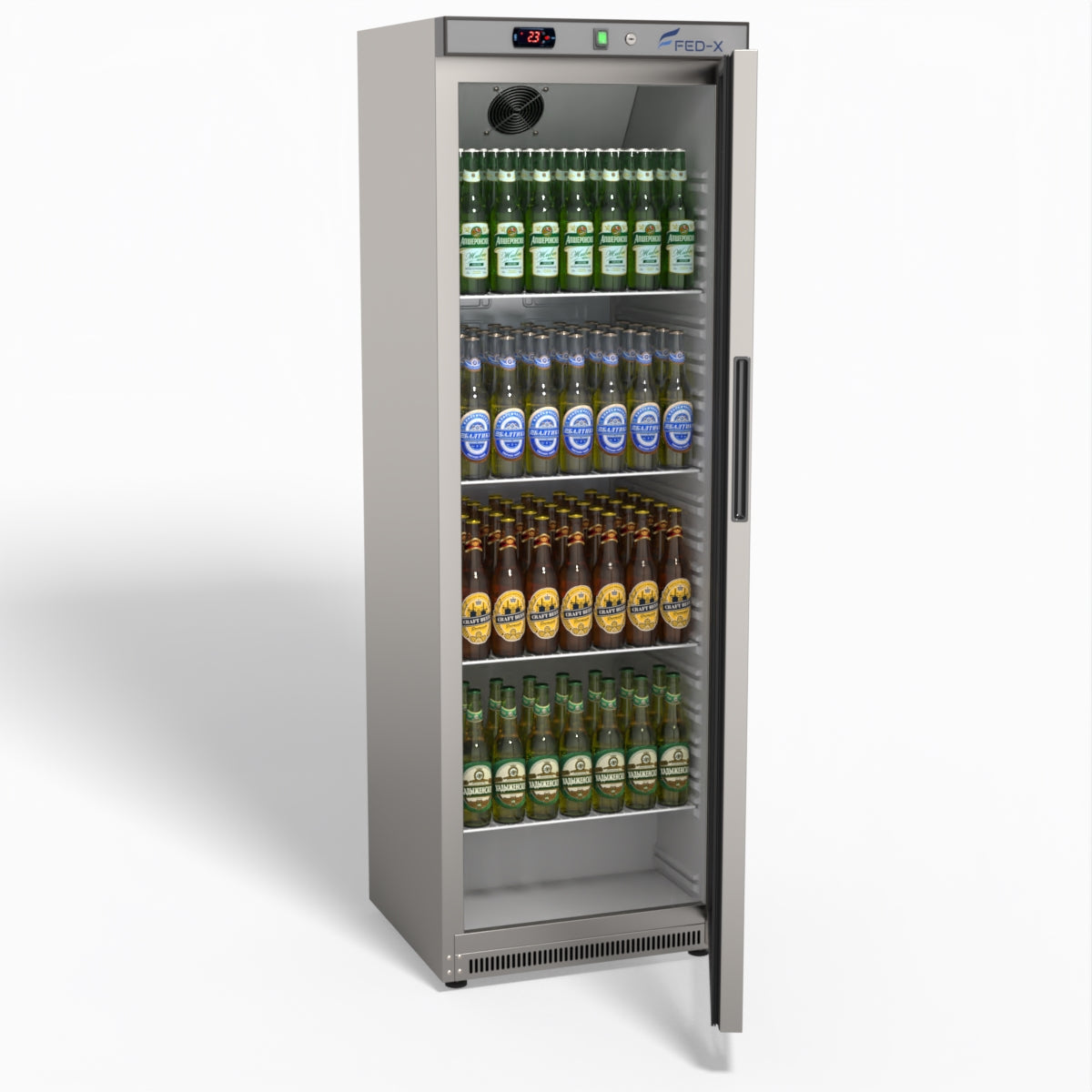 Thermaster Stainless Steel Upright Static Display Fridge XR400SG