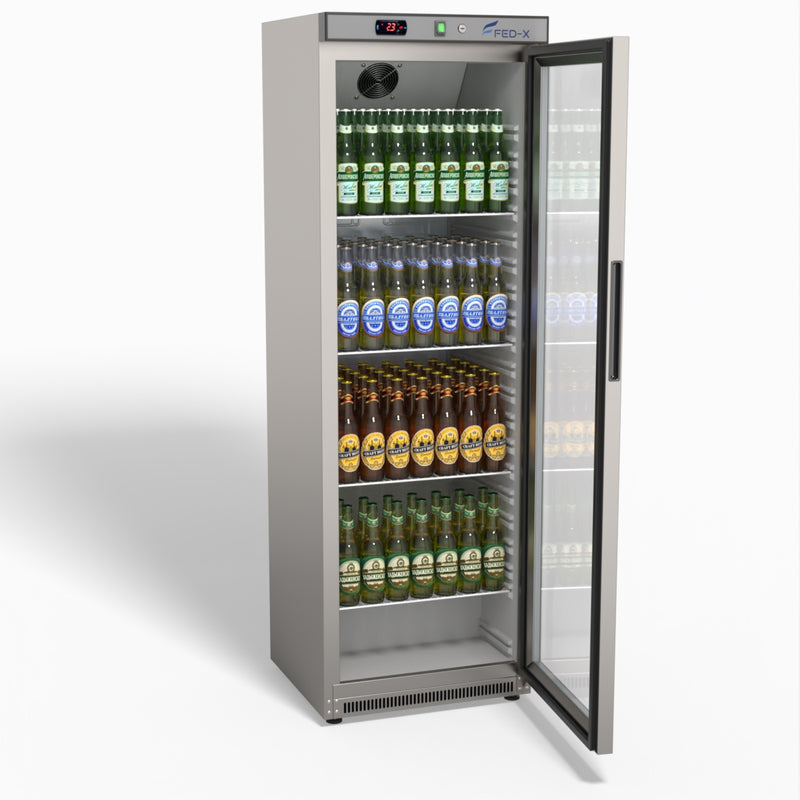 Thermaster Stainless Steel Upright Static Display Fridge XR400SG