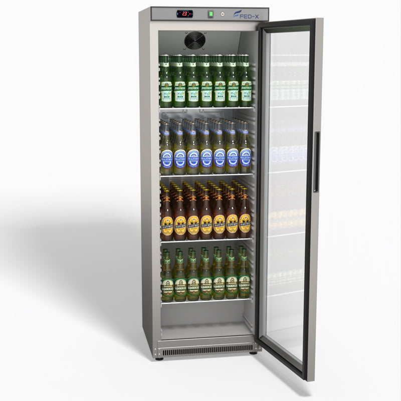 Thermaster Stainless Steel Upright Static Display Fridge XR400SG