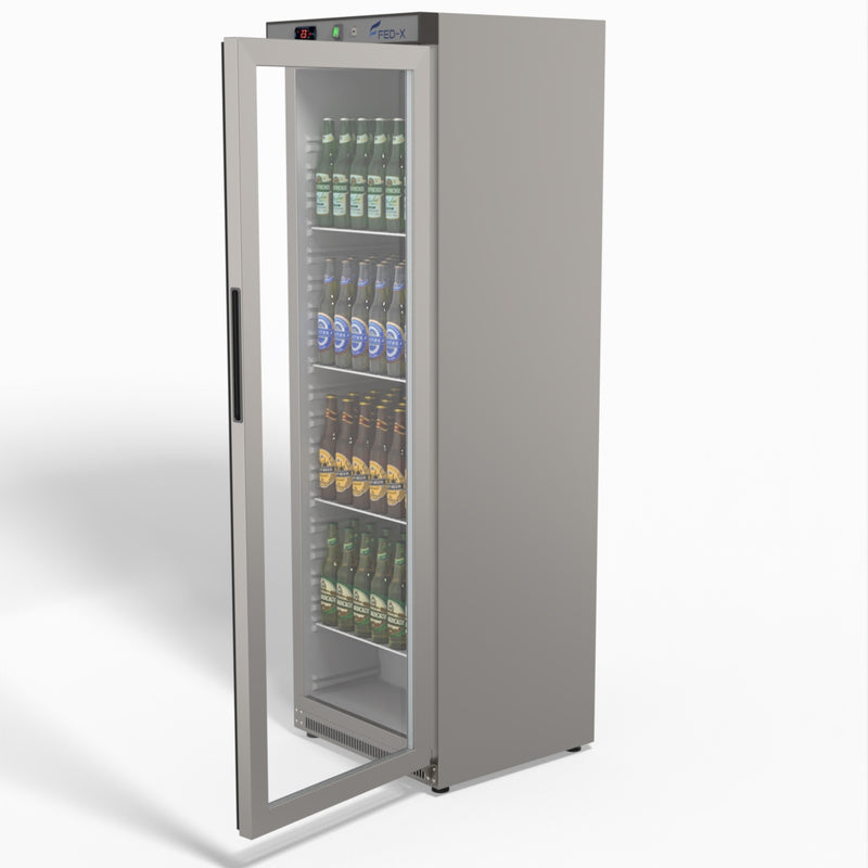 Thermaster Stainless Steel Upright Static Display Fridge XR400SG