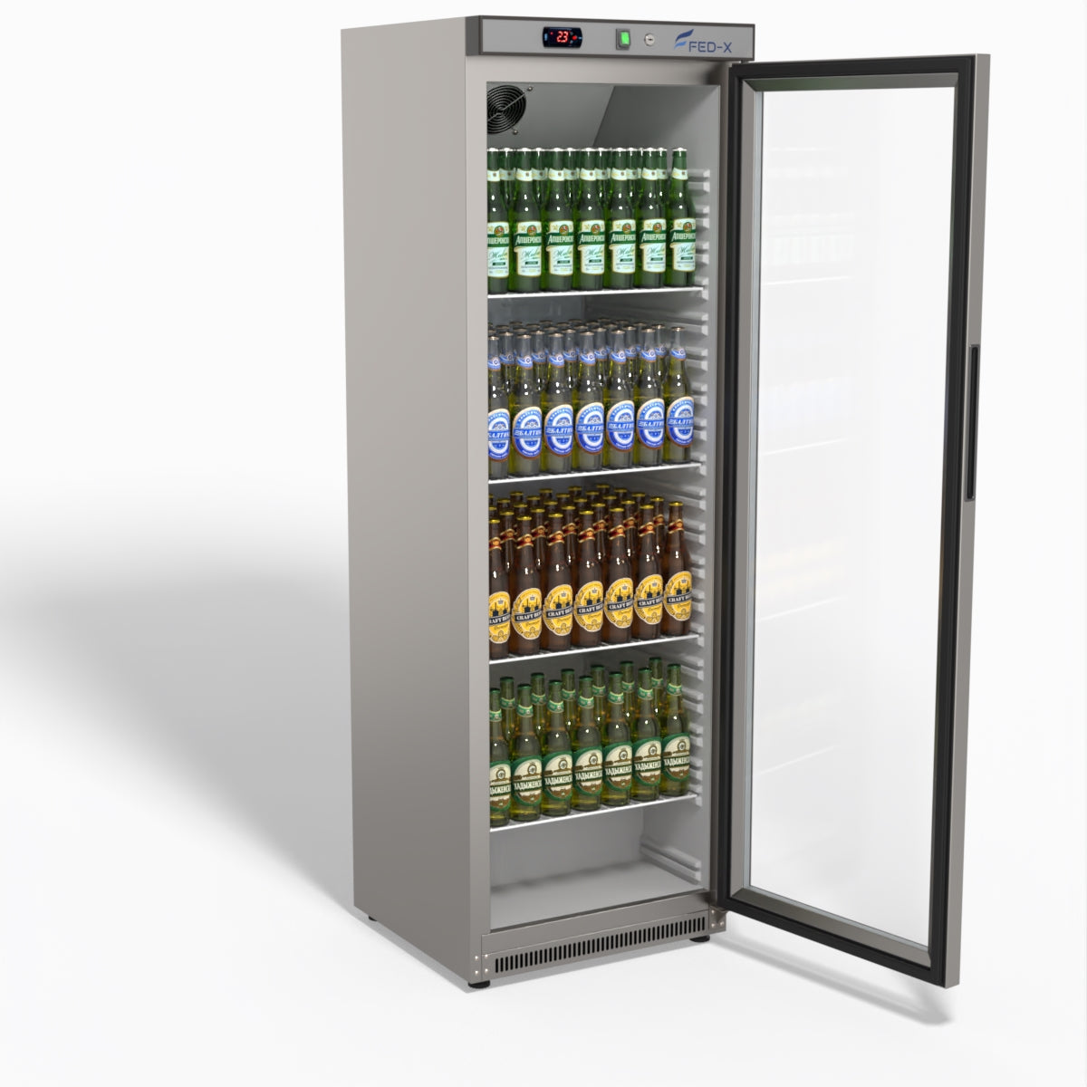 Thermaster Stainless Steel Upright Static Display Fridge XR400SG