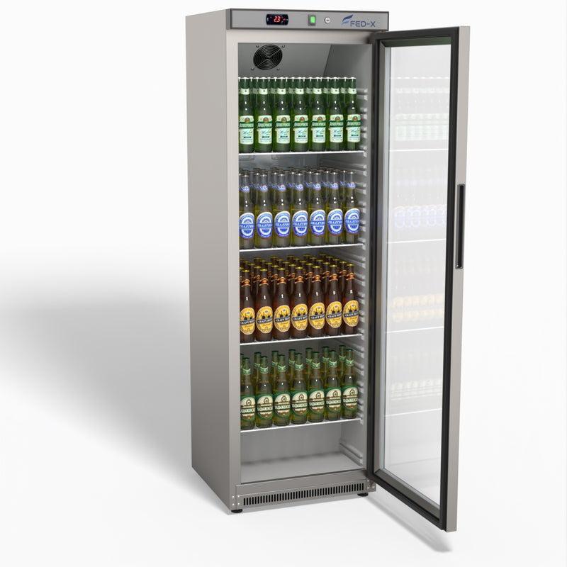 Thermaster Stainless Steel Upright Static Display Fridge XR400SG