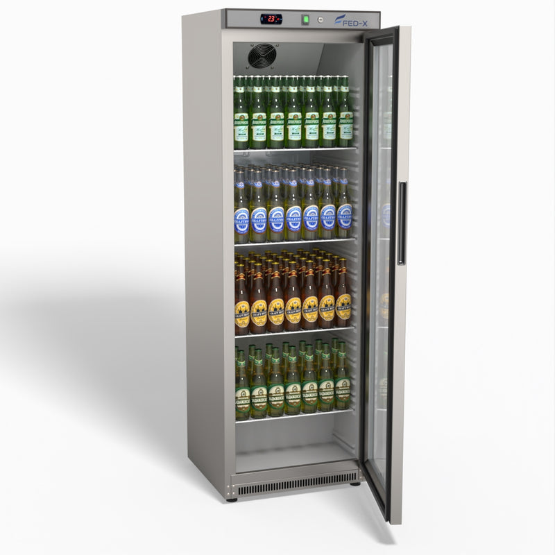 Thermaster Stainless Steel Upright Static Display Fridge XR400SG