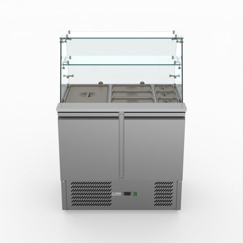 FED-X Two Door Salad Prep Fridge With Square Glass Top XS900GC