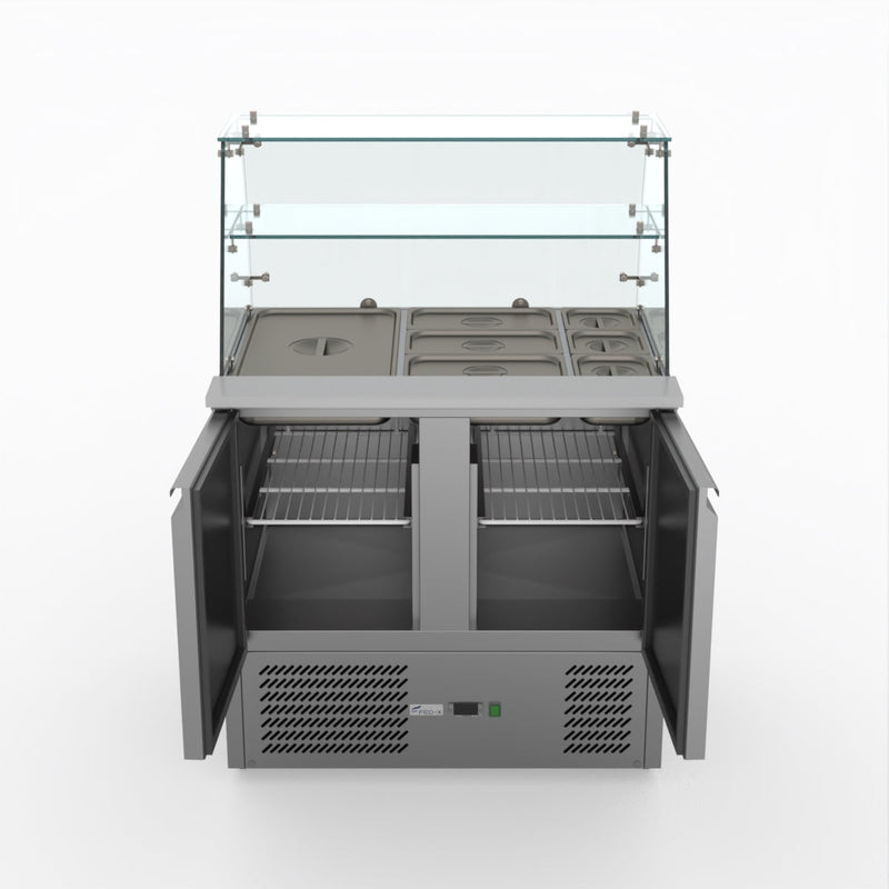 FED-X Two Door Salad Prep Fridge With Square Glass Top XS900GC