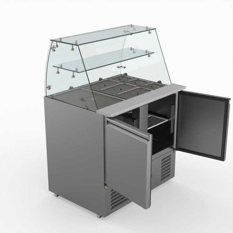 FED-X Two Door Salad Prep Fridge With Square Glass Top XS900GC