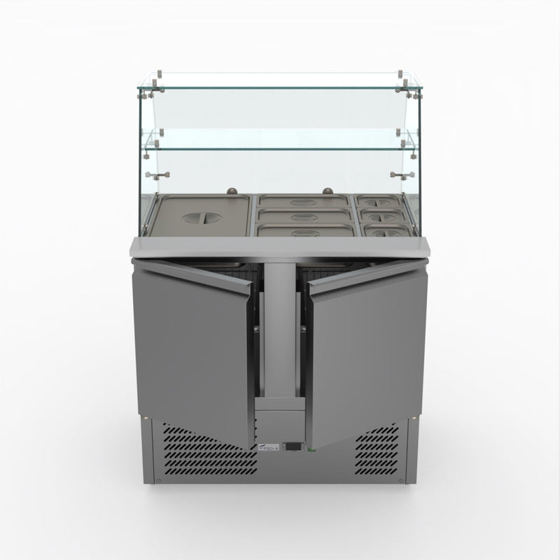 FED-X Two Door Salad Prep Fridge With Square Glass Top XS900GC