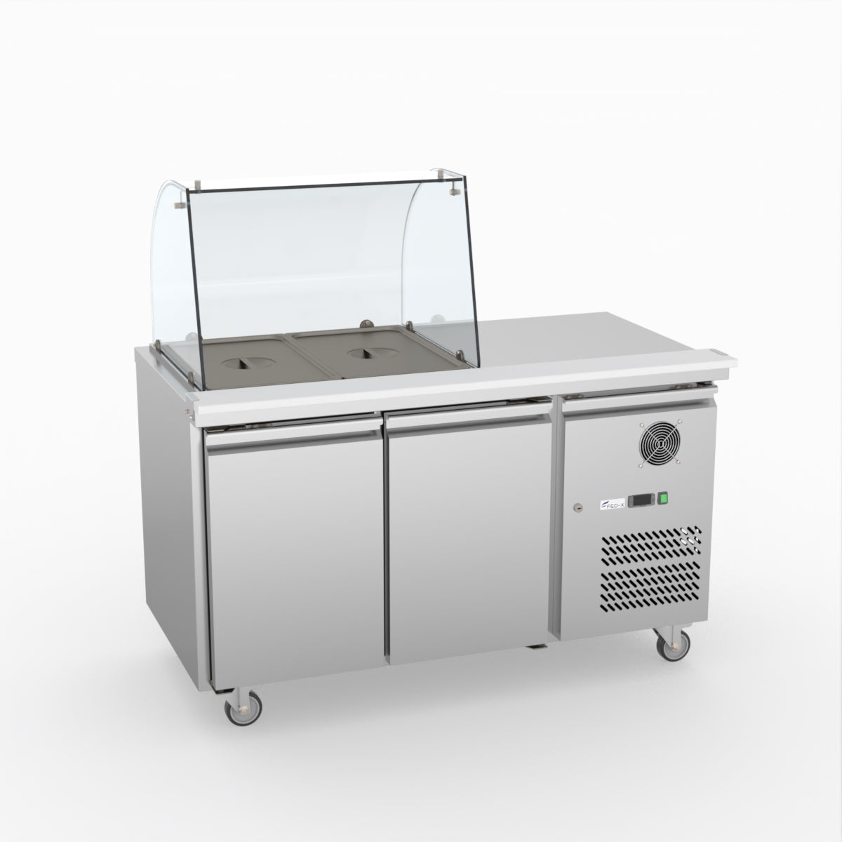 FED-X Two Door Salad Prep Fridge With Curve Glass Top XTHP2100SALGC