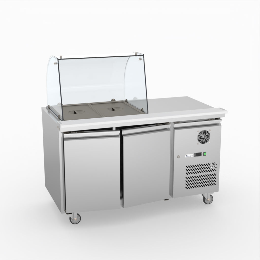 FED-X Two Door Salad Prep Fridge With Curve Glass Top XTHP2100SALGC