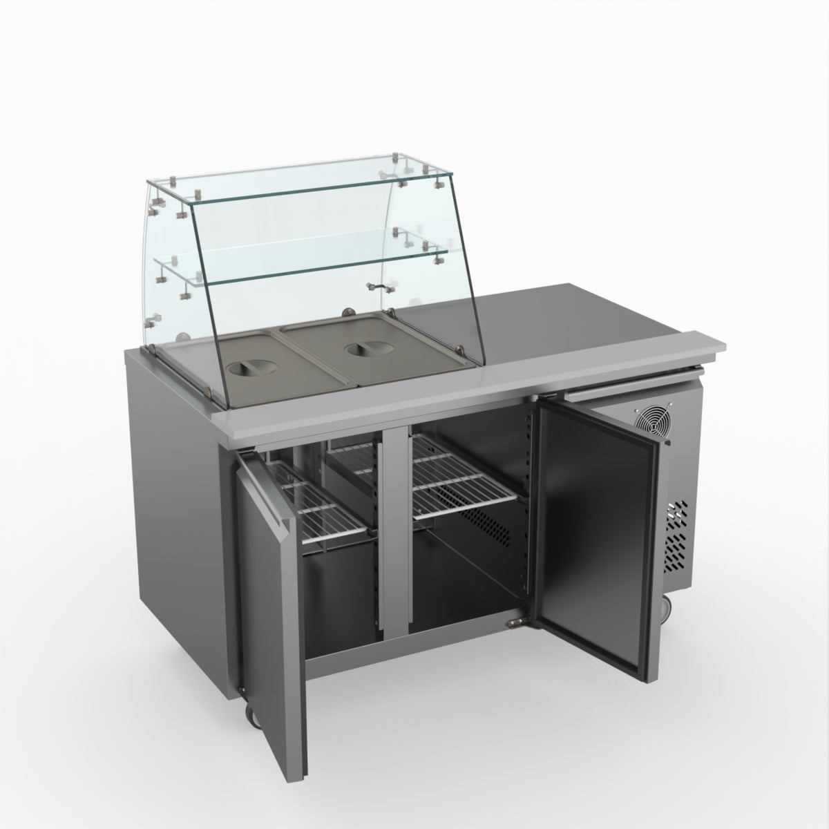 FED-X Two Door Salad Prep Fridge With Curve Glass Top XTHP2100SALGC