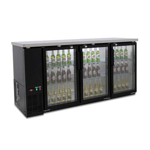 AG Three Door Commercial Glass Door Bar Fridge with Stainless Steel Counter