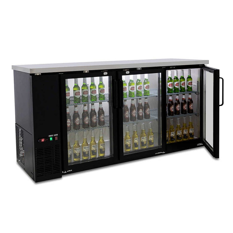 AG Three Door Commercial Glass Door Bar Fridge with Stainless Steel Counter