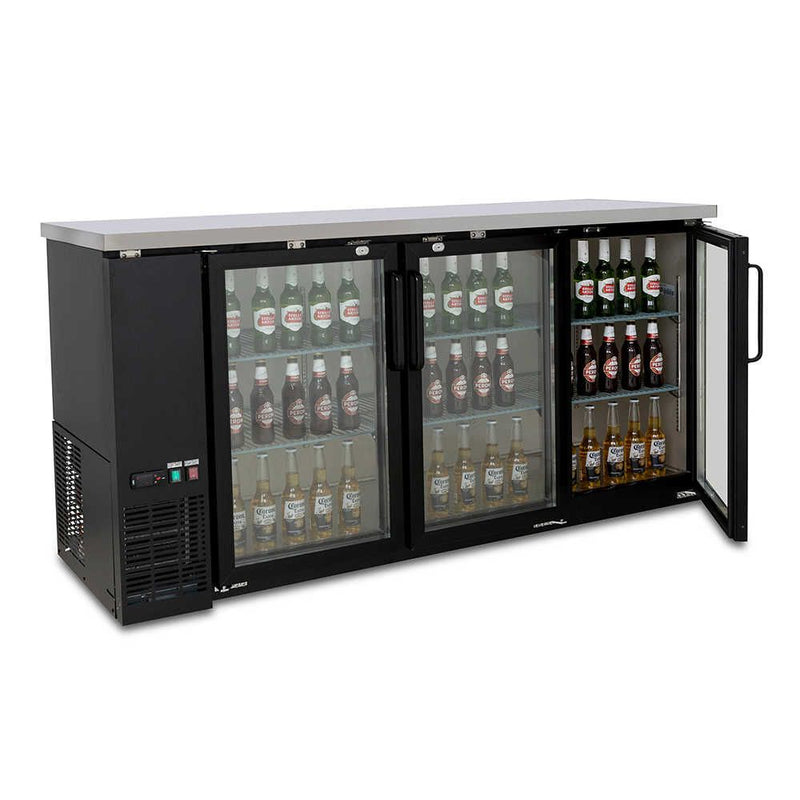 AG Three Door Commercial Glass Door Bar Fridge with Stainless Steel Counter