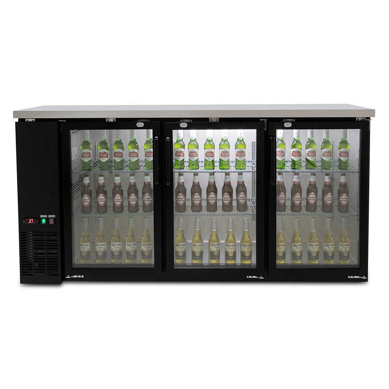 AG Three Door Commercial Glass Door Bar Fridge with Stainless Steel Counter